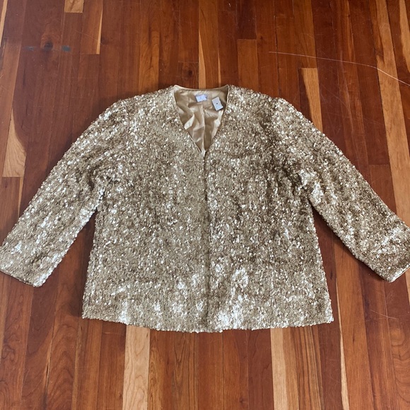 NWOT CHICO’S Travelers Collection Gold Sequin Jacket-Sold out online! - Picture 6 of 14